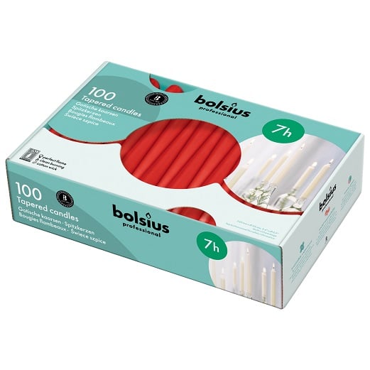 Bolsius Red Dinner Candles | 24 cm high, 23 mm thick, 100 pieces